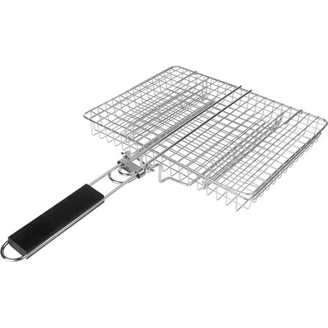 Panier de barbecue carré pliable en acier inoxydable avec poignée verrouillage pour extérieur cuisson poisson, viande, légumes, passe au lave-vaisselle, outil gril portable - (1/4)