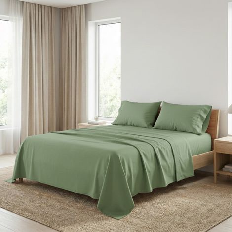 COMPLETO lenzuolo STRONG LENZUOLA tinta unita VERDE PRATERIA puro COTONE Made in Italy 1 piazza e mezza