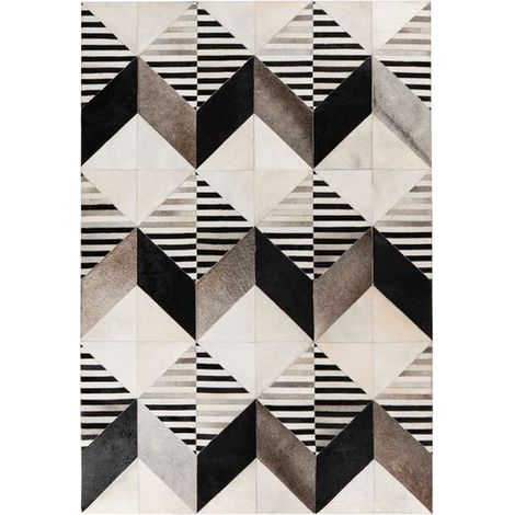 Tapis Fait Main en Cuir "Lavin IV" Noir & Multicolore 200 x 280 cm (1/5)
