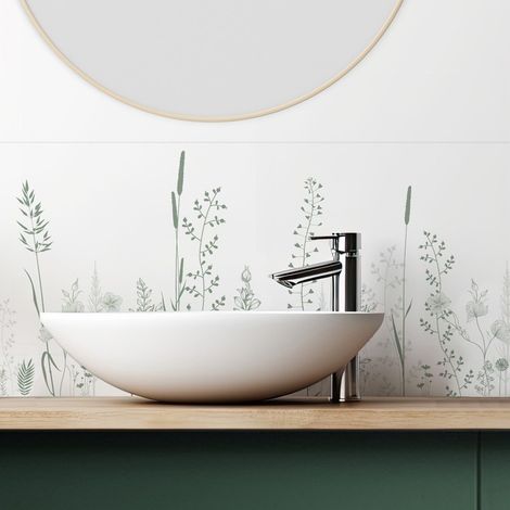 Crédence de salle de bain en Aluminium floral vert 140x30 cm (en 2 bandeaux) - Vegetalist