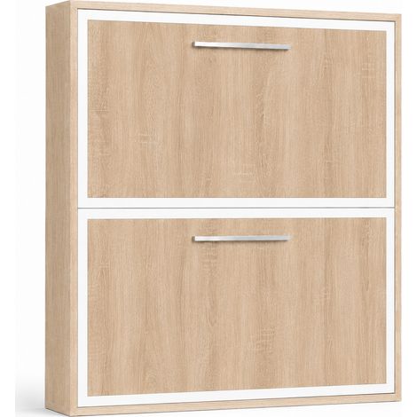 Lit escamotable horizontal superposé MELINA - Cadre métallique blanc Sans matelas Chêne clair-90x190-Cadre Chêne clair-Façade Chêne clair (1/5)