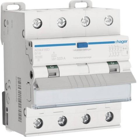 Hager ADX416D Disjoncteur différentiel 4 pôles 16A 30mA