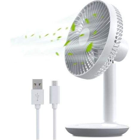 4000mAh, Rechargeable USB Desk Fan 16cm Portable Table Fan with 4 Speeds, Quiet Brushless Motor, 50° Tilt, 10H Runtime, Black (1/5)