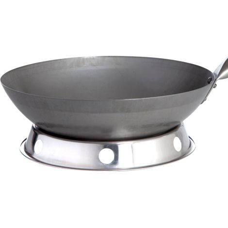 Allgrill Stahl-Wok Ø 35 cm mit Holzgriff chinesische Wokpfanne runder Boden mit Edelstahl-Wokring