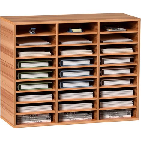Casier à courrier en bois 27 compartiments, étagères réglables, panneaux MDF, rangement bureau et maison pour dossiers, documents, magazines, blanc. (1/5)
