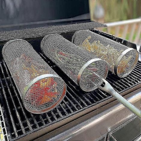 Panier à barbecue à roulettes 30 x 9 cm, panier pour grillades, panier à barbecue en acier inoxydable, accessoires de barbecue, panier pour barbecue (1/5)