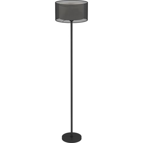 Lampadaire, abat-jour bicolore, interrupteur au pied, métal, noir (1/5)