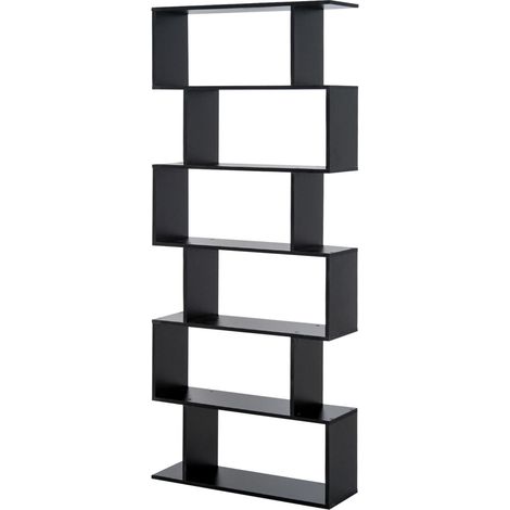 Bibliothèque moderne à 6 étagères pour salle à manger, salon ou bureau, 80 x 23 x 192 cm, noire (1/5)