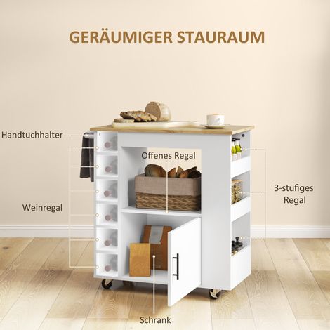 MEUBLIV Küchenwagen 83x40x83 cm Eiche – Ablagen, Rollen und Arbeitsplatte (1/5)
