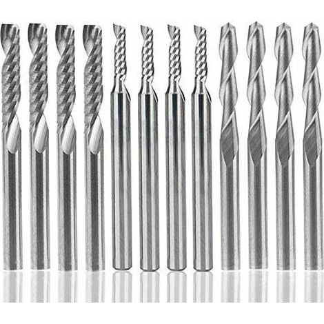 Lot De 12 Fraises Carbure Tungstène 1 8 Pouce Pour CNC Nylon Résine ABS Acrylique PVC MDF Bois (1/4)