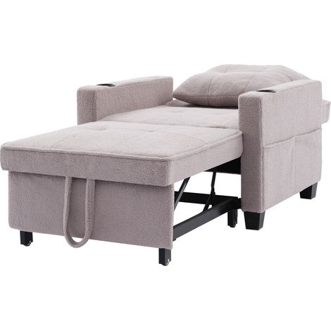 Sofá cama individual 3 en 1 gris, reclinable, con portavasos y USB, MODENUIT (1/5)