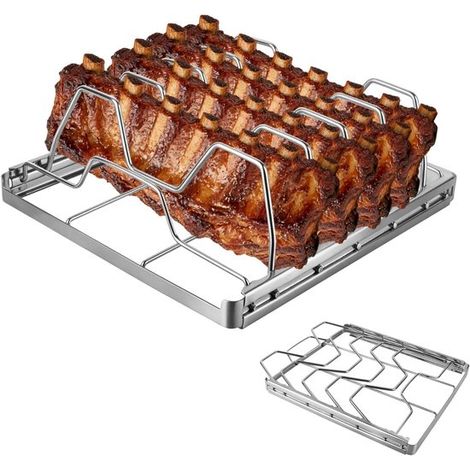 Grille de barbecue universelle en acier inoxydable 24,2 x 22,2 x 7,2 cm, pour barbecue à gaz et grill à charbon, cuisine extérieure, argent (1/5)