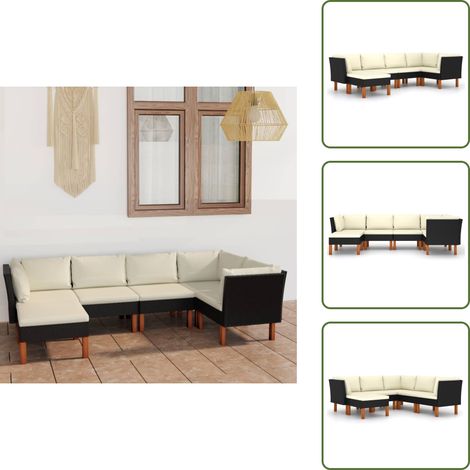 6-tlg. Garten-Lounge-Set mit Kissen Poly Rattan Schwarz - Gartenmöbel - Loungesessel - Outdoor Möbel - Rattan Gartenmöbel - Esszimmergarnitur (1/5)