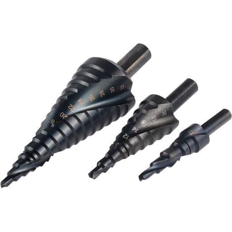 3pcs Spiral Step Drill Bit[4-12/4-20/4-32mm,Total 32 Sizes], Cone Hex Shank Titanium Coated High Speed (1/5)