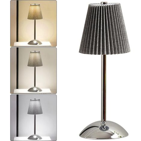 Lampe de table petite, en tissu lampe de bureau avec abat-jour à intensité variable, LED 3 couleurs sans fil, veilleuse de chevet (1/5)