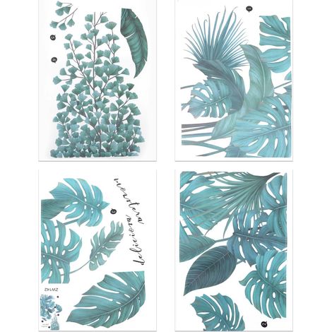 Autocollant mural plantes vertes design moderne, déco salon chambre à coucher, sticker adhésif créatif pour décoration intérieure. (1/5)