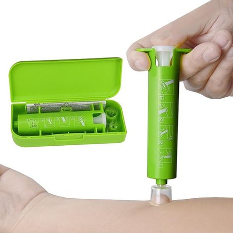 Outil d'aspiration pour piqûres de moustiques - 11,4 × 4,3 cm - Extracteur de venin avec coupelle - Boîte de rangement incluse - Vert (1/5)