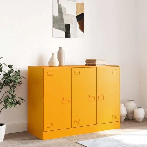 Buffet de Cuisine en Acier, 99x39x73 cm, Meuble de Rangement Moderne Jaune Moutarde pour Salle à Manger et Entrée (1/5)