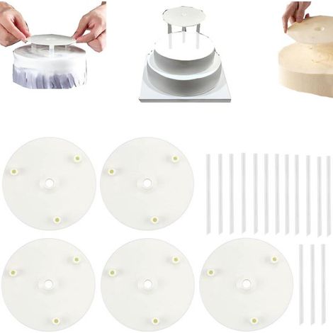 Présentoir à gâteaux 5 niveaux 12 cm - avec 15 supports de pailles, pour gâteaux et mariage, écru (1/5)