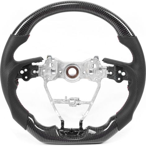 Volant en Fiber de carbone en cuir Nappa pré-foré, coutures rouges et blanches, adapté pour Toyota Camry Corolla RAV‑ 4 Auris 18‑20 (1/5)