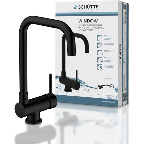 Schütte – Robinet rabattable mitigeur de lavabo noir mat – Bec orientable 360° – Hauteur 355 mm – Flexible de raccordement inclus (1/5)