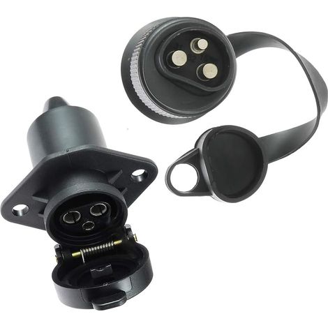 Prise Remorque 3 Broches et Fiche pour Remorque 12V, Prise Électrique 3 Broches Femelle Connecteur Prise Attelage Remorque Male Étanche pour Machines Agricoles, Camions, Bateaux (1/5)