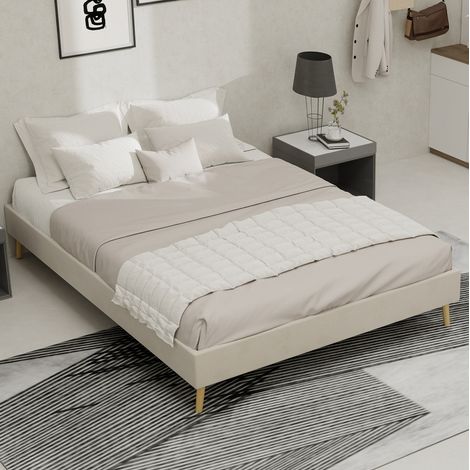 Bett Stoff und Metall Beige 140x200 cm, modernes Polsterbettgestell (1/5)