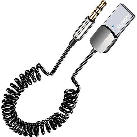 Adaptateur Bluetooth Essager avec prise auxiliaire USB vers jack 3,5 mm pour autoradio, kit mains libres Bluetooth 5.0 et émetteur Bluetooth. (1/5)