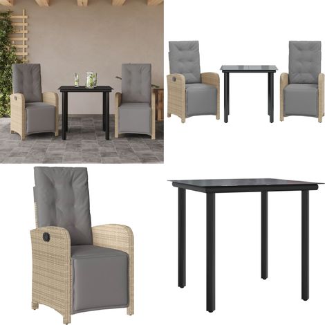 3-tlg. Bistro-Set mit Kissen Beige Poly Rattan - Gartentisch - Bistro-Set (1/5)