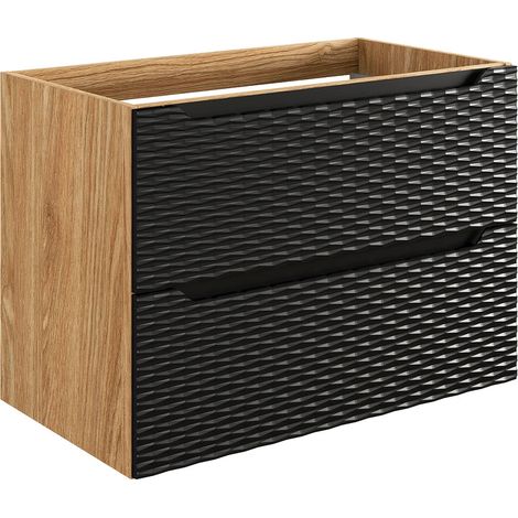 Waschtischunterschrank 80cm Elora mit 2 Schubladen, Schwarz und Holzoptik (1/5)