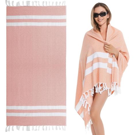 Grande Serviette de Plage,180 100cm Serviette de Plage Coton, Serviette de Bain pour Plage/Sauna(Orange) (1/5)