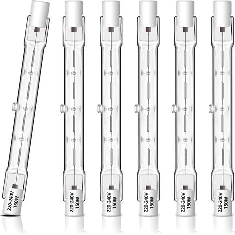 Un ensemble de 6 ampoules halogènes dimmables R7S 118 mm 200W , ampoule linéaire R7S 2700K lumière blanc chaud , 2250LM , AC 230V , ampoule halogène J118 pour projecteurs , éclairage paysager (1/5)