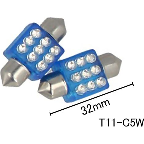 Coppia 2 Lampade Led T11 C5W Siluro 32mm Quadrato Con 9 Led F3 Colore Blue Blu 12V 0,2W (1/2)