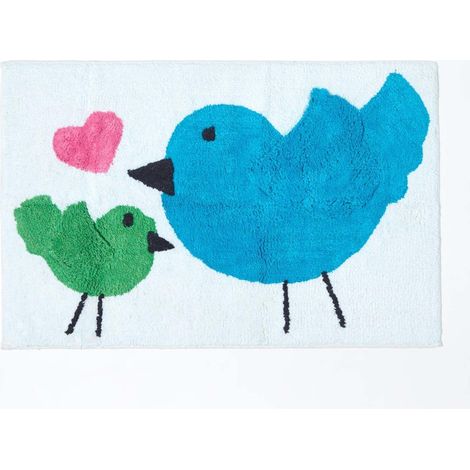 HOMESCAPES Cotton Tufted Washable Blue Green Birds Pink Heart Kids Rug (1/4)