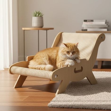 Chaise Longue Chat Bois et Sisal – Griffoir / Canapé / Transat 2-en-1, Lit à Gratter Durable 4 Saisons, Protection Meubles pour Scottish Fold, British Shorthair, Ragdoll et Sacré de Birmanie (1/5)
