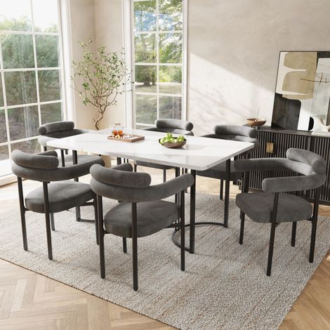 Conjunto de mesa de comedor 140x80x75 cm de metal gris oscuro con 6 sillas - MEUBLIV (1/5)