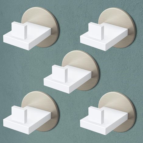 Mai & Mai Appendiabiti da Parete in Acciaio Inossidabile 304, Attaccapanni da Muro 5pcs per Camera da Letto, Ingresso, Cucina, Bianco Opaco+Nichel Spazzolato, Stalo-08 (1/5)