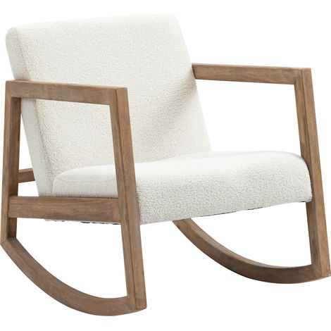 Homcom – Fauteuil à bascule vintage – Revêtement effet laine bouclée – Pieds en bois d'hévéa – Dimensions 60l x 81P x 71H cm – Confort rembourré (1/5)