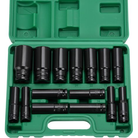 Set di 15 bussole a impatto da 1/2", set di bussole lunghe da 8-32 mm, adattatori per chiavi, riparazione auto, sostituzione pneumatici, riparazione elettrodomestici (1/5)