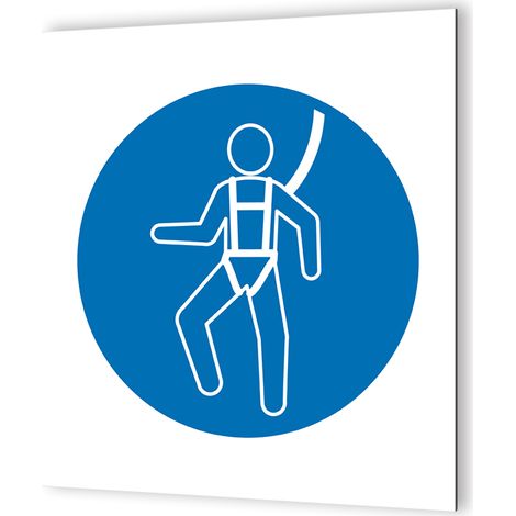 Pictogramme d'Obligation Protection Anti Chute - Panneau Dibond Blanc - Rond Bleu avec Pictogramme Blanc - 20x20 cm, 3 mm épaisseur (1/5)
