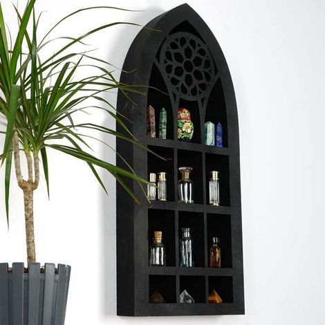 Étagère Murale en Bois - Support d'Affichage Cristal - Pour Objets Décoratifs, Huiles Essentielles ou Vernis à Ongles - 40 x 20 x 3,5 cm - Noir (1/5)
