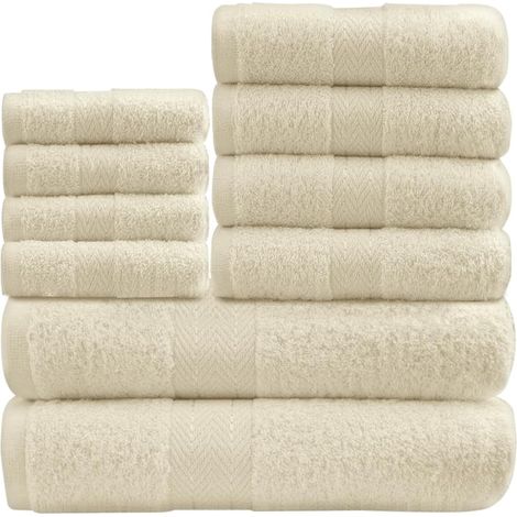 Lot de 10 Serviettes, 100% Coton, 450 g/m², Absorbantes, Lavables 40°C, Salle de Bain (1/5)