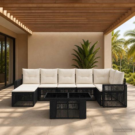 vidaXL Set Divano da Giardino 8 pz Nero e Bianco Crema polyrattan (1/5)