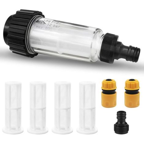 kit filtro acqua da 3/4 di pollice, 4 inserti filtranti, 2 adattatori rapidi, connettori centrali per idropulitrice e pompa da giardino. (1/5)