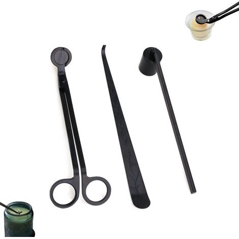 Set di 3 accessori neri per la cura delle candele, con spegnicandele, taglia stoppino e imbuto per stoppino. Un regalo perfetto per gli amanti delle candele. (1/5)