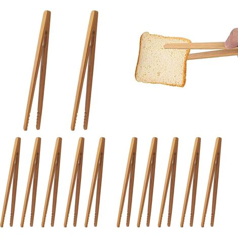 Pinces en bambou, lot de 10, pinces à pain en bois, pinces de cuisine pour la cuisson, utilisées pour la pâtisserie, le pain, les fruits et le thé. (1/5)