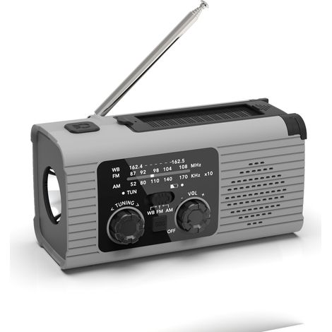 Radio d'urgence à manivelle – Alimentation solaire et USB – Alarme SOS – Lampe LED – Résistante aux chocs – Radio AM/FM/NOAA (1/5)