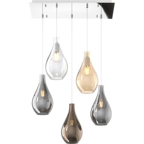 Lampadario Contemporaneo Drop 2.0 Metallo Cromo Vetro Multicolor 5 Luci E27