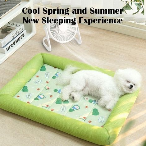 Tapis rafraîchissant d'été pour chien, Petit carré en soie glacée - Confortable, Accessoires pour chien, Respirant, Vert, 70x52cm