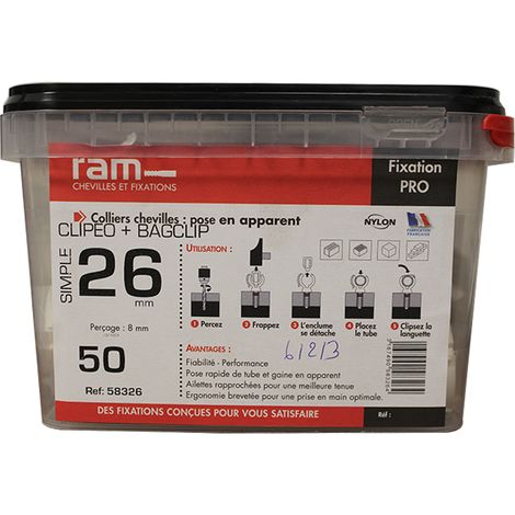 50 CLIPEO simple blanc multicouche nu Ø26 et prégainé Ø16 + 50 BAGCLIP - RAM (1/3)